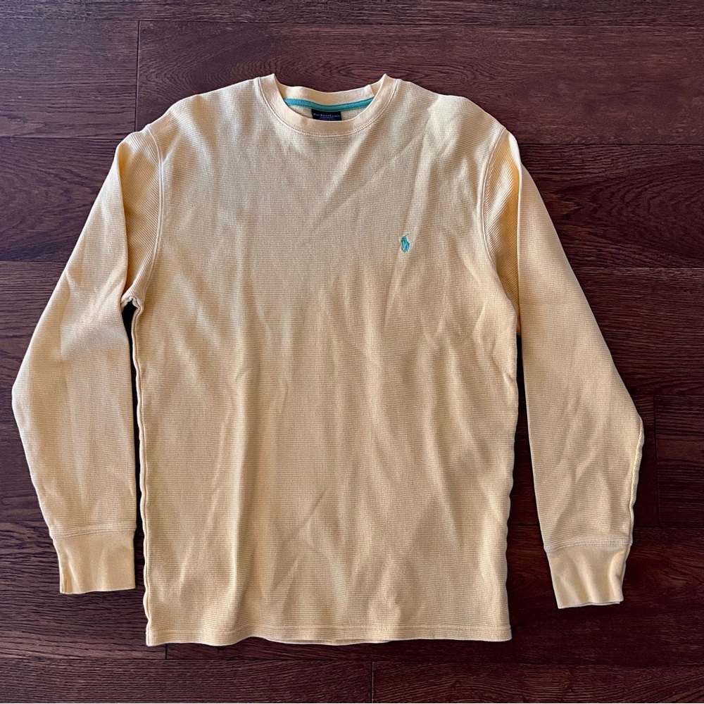 Polo Ralph Lauren Waffle Knit Sleepwear Pony Long Sleeve Tee Yellow Large